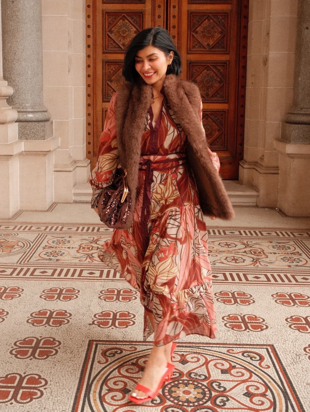 Shop Oncewas Hazel Faux Fur Vest in Walnut - OnceWas