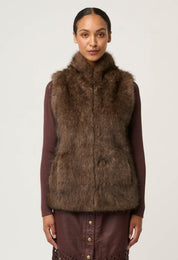 Shop Oncewas Hazel Faux Fur Vest in Walnut - OnceWas