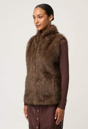Shop Oncewas Hazel Faux Fur Vest in Walnut - OnceWas
