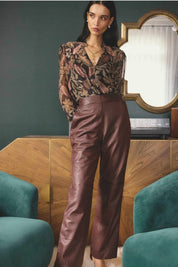 Shop Oncewas Joan Leather Elasticated Waist Straight Leg Pant in Oxblood - OnceWas