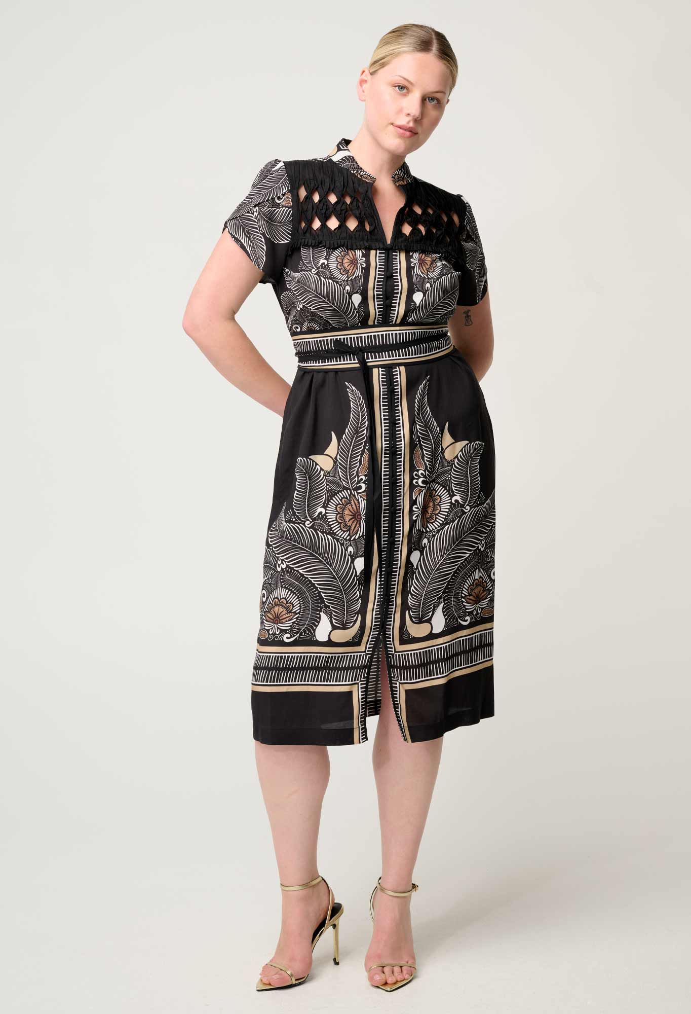 Shop Oncewas Maha Diamond Smock Yoke Viscose Faille Dress - OnceWas