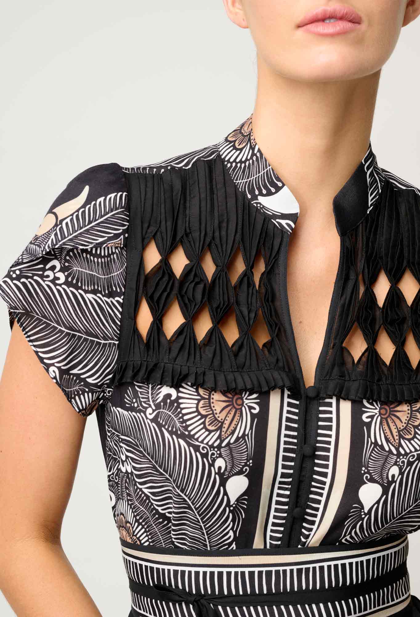 Shop Oncewas Maha Diamond Smock Yoke Viscose Faille Dress - OnceWas