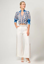 Shop Oncewas Oleander Cotton Silk Blouse in Marrakech Topaz - OnceWas