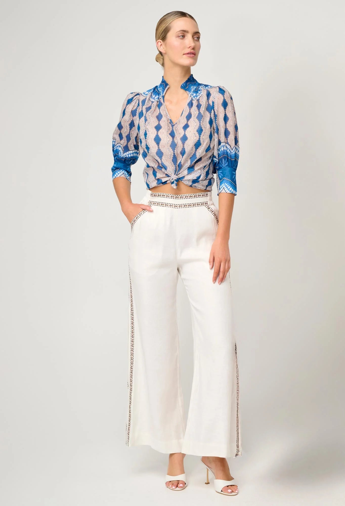 Shop Oncewas Oleander Cotton Silk Blouse in Marrakech Topaz - OnceWas
