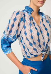 Shop Oncewas Oleander Cotton Silk Blouse in Marrakech Topaz - OnceWas