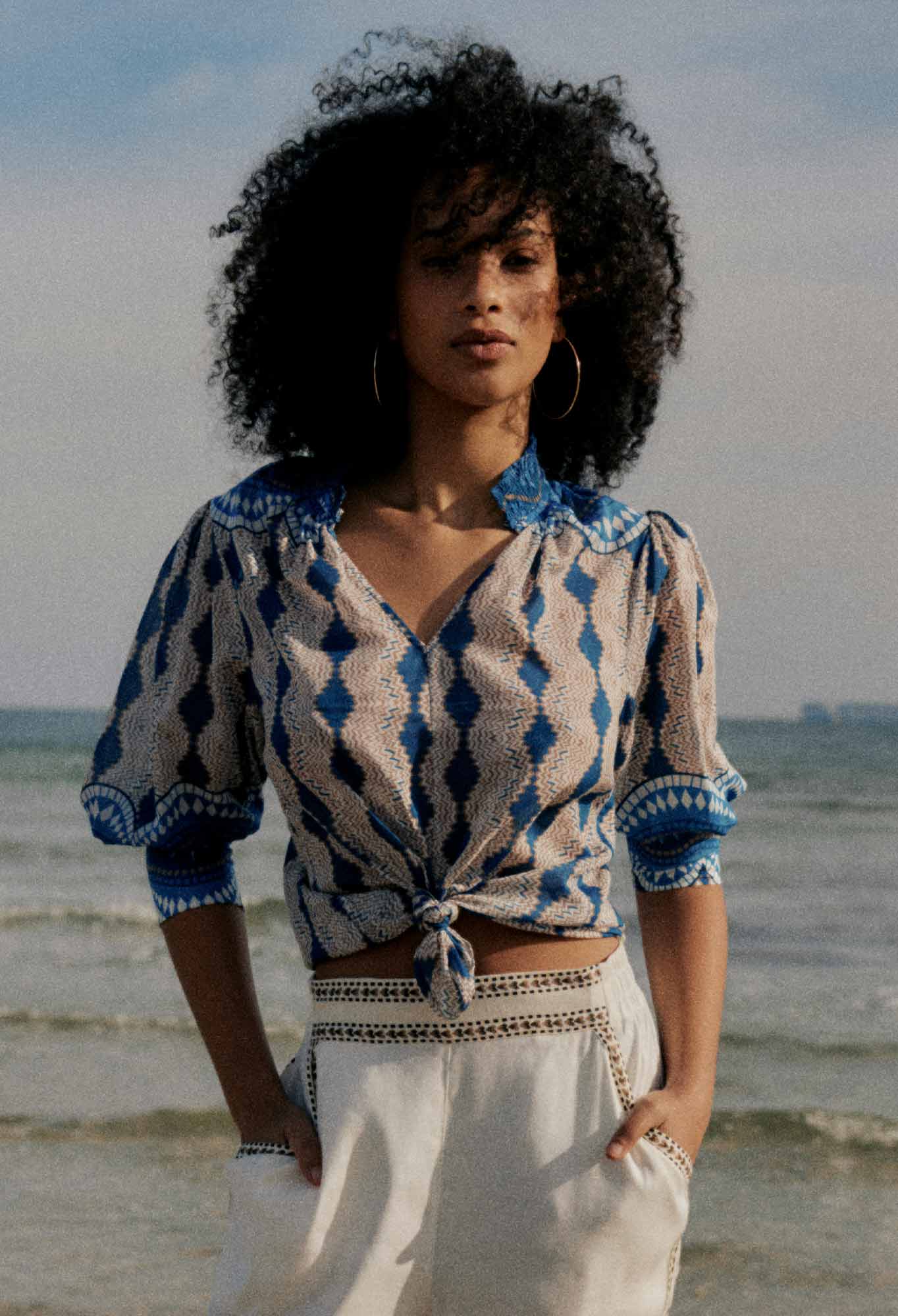 Shop Oncewas Oleander Cotton Silk Blouse in Marrakech Topaz - OnceWas