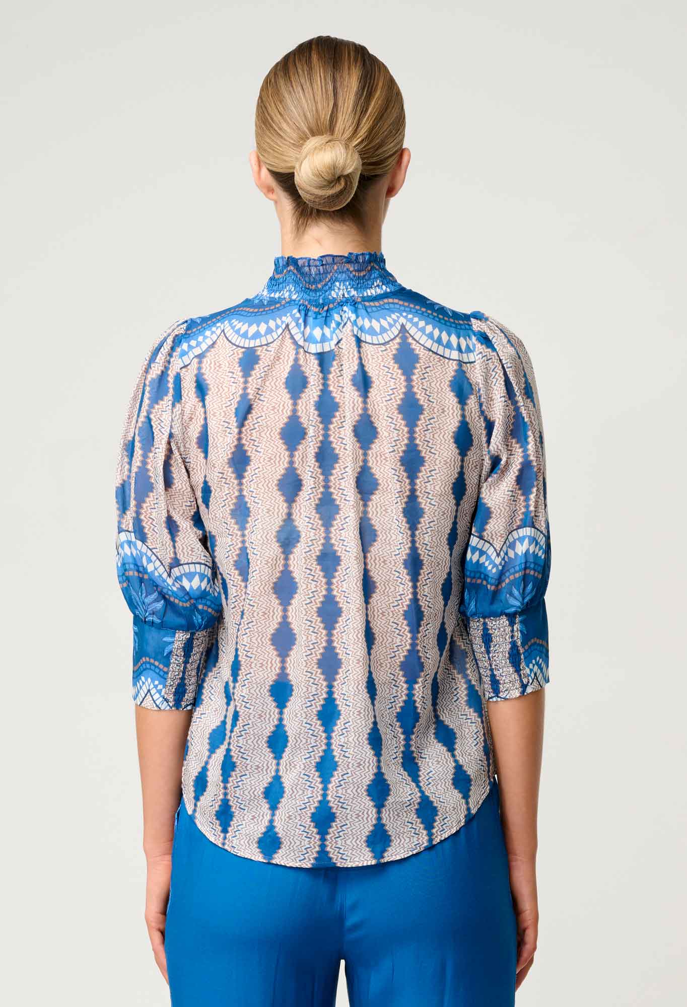 Shop Oncewas Oleander Cotton Silk Blouse in Marrakech Topaz - OnceWas