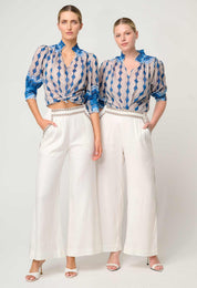 Shop Oncewas Oleander Cotton Silk Blouse in Marrakech Topaz - OnceWas