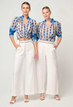 Shop Oncewas Oleander Cotton Silk Blouse in Marrakech Topaz - OnceWas