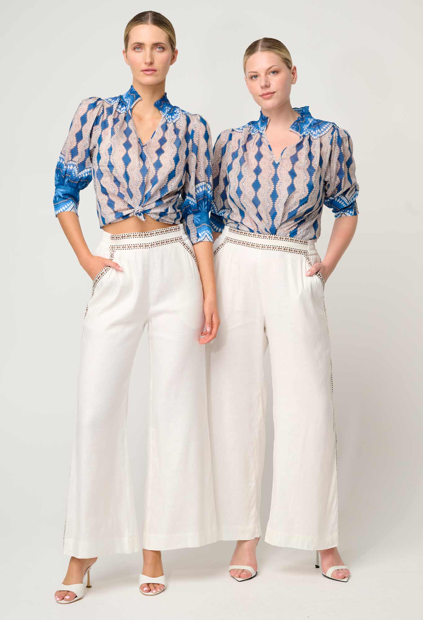 Shop Oncewas Oleander Cotton Silk Blouse in Marrakech Topaz - OnceWas