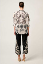 Shop Oncewas Oleander Cotton Silk Shirred Blouse in Imperial Stone - OnceWas