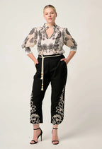 Shop Oncewas Oleander Cotton Silk Shirred Blouse in Imperial Stone - OnceWas