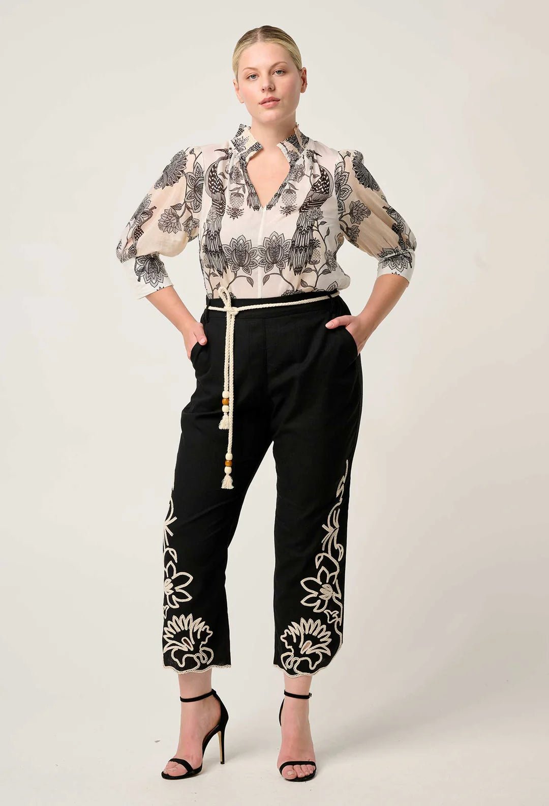 Shop Oncewas Oleander Cotton Silk Shirred Blouse in Imperial Stone - OnceWas