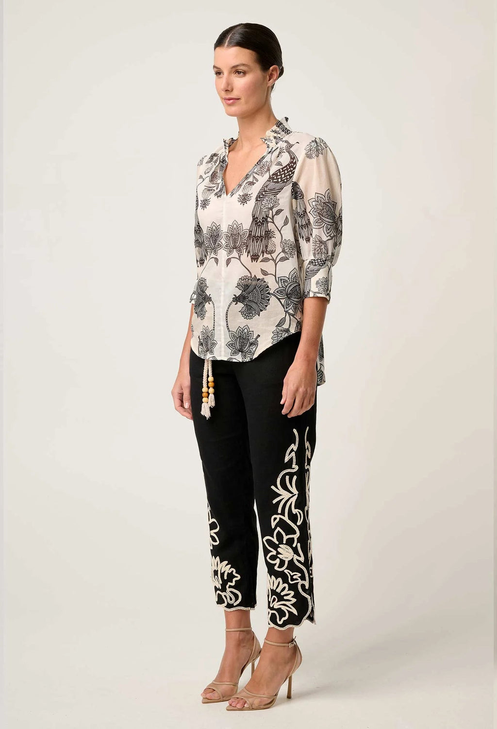 Shop Oncewas Oleander Cotton Silk Shirred Blouse in Imperial Stone - OnceWas