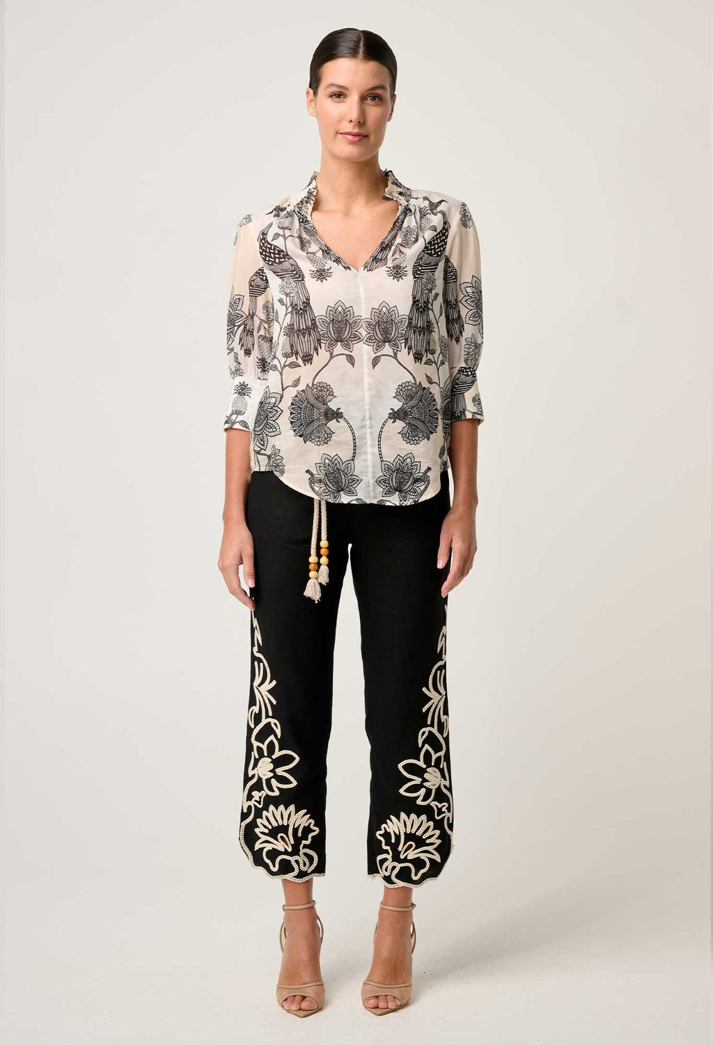 Shop Oncewas Oleander Cotton Silk Shirred Blouse in Imperial Stone - OnceWas