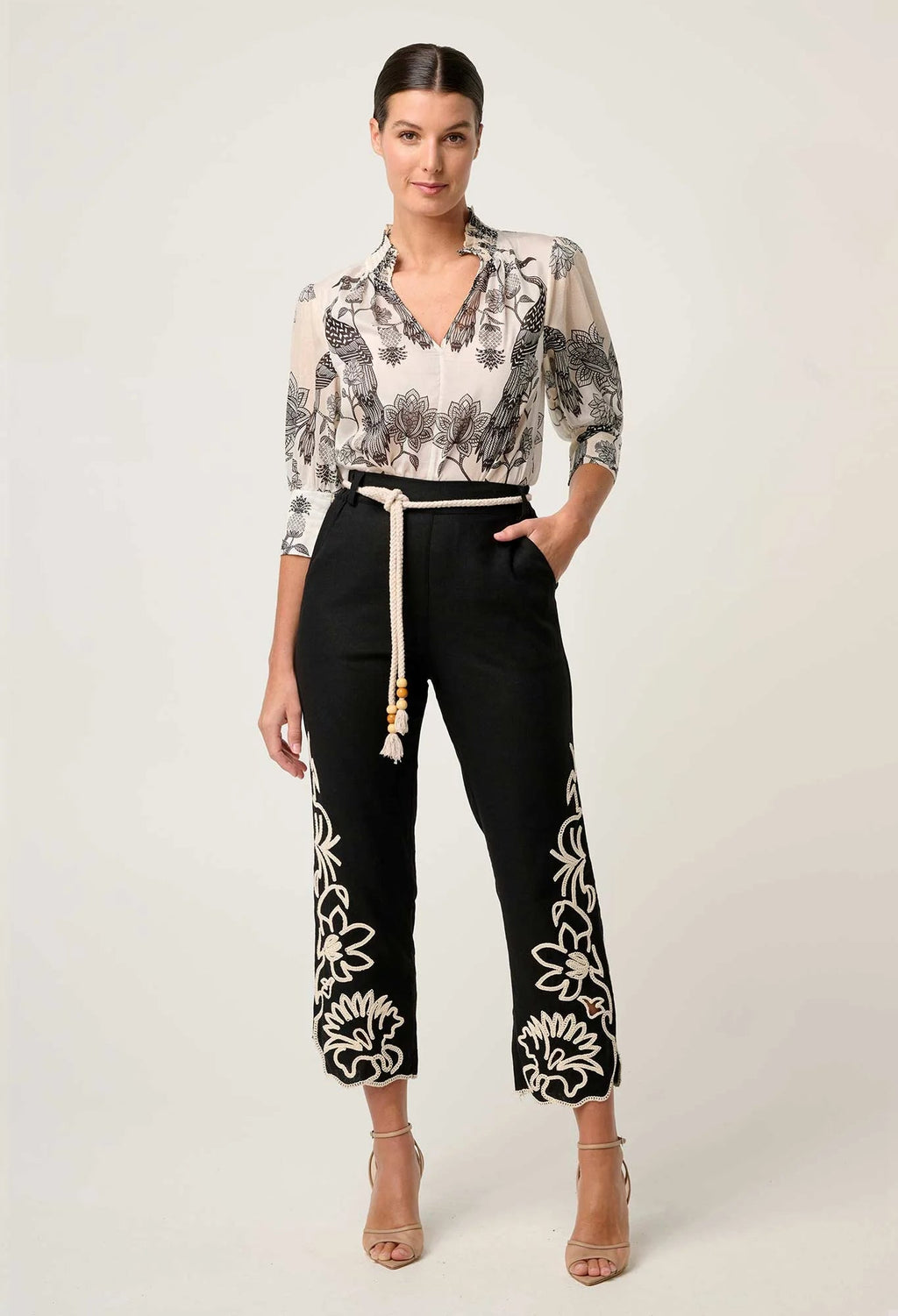 Shop Oncewas Oleander Cotton Silk Shirred Blouse in Imperial Stone - OnceWas