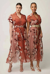 Shop Oncewas Perla Sheer Viscose Print Dress in Amber Vine - OnceWas