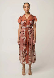 Shop Oncewas Perla Sheer Viscose Print Dress in Amber Vine - OnceWas