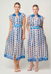 Shop Oncewas Rimal Cotton Silk Maxi Dress in Marrakech Topaz - OnceWas