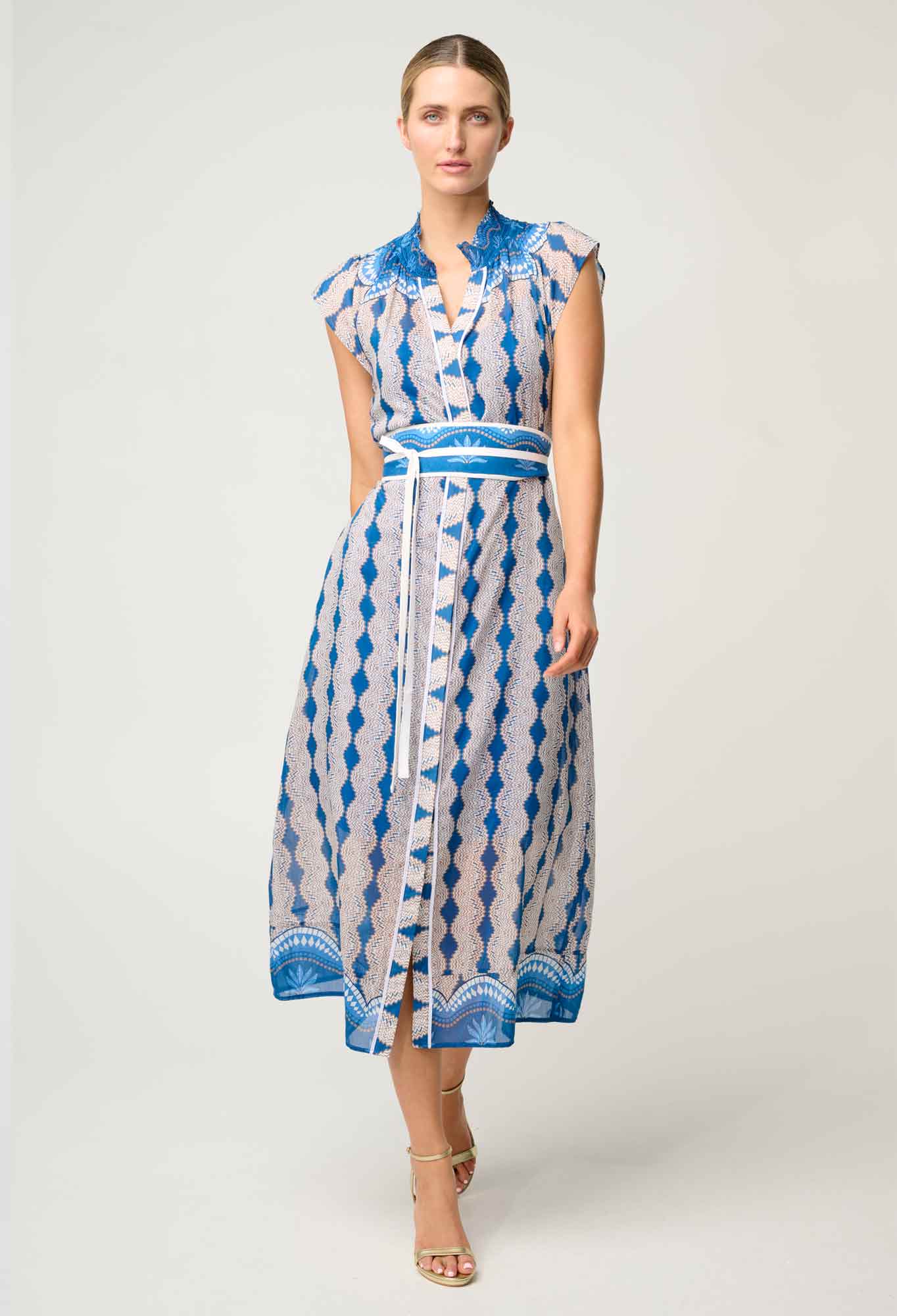 Shop Oncewas Rimal Cotton Silk Maxi Dress in Marrakech Topaz - OnceWas