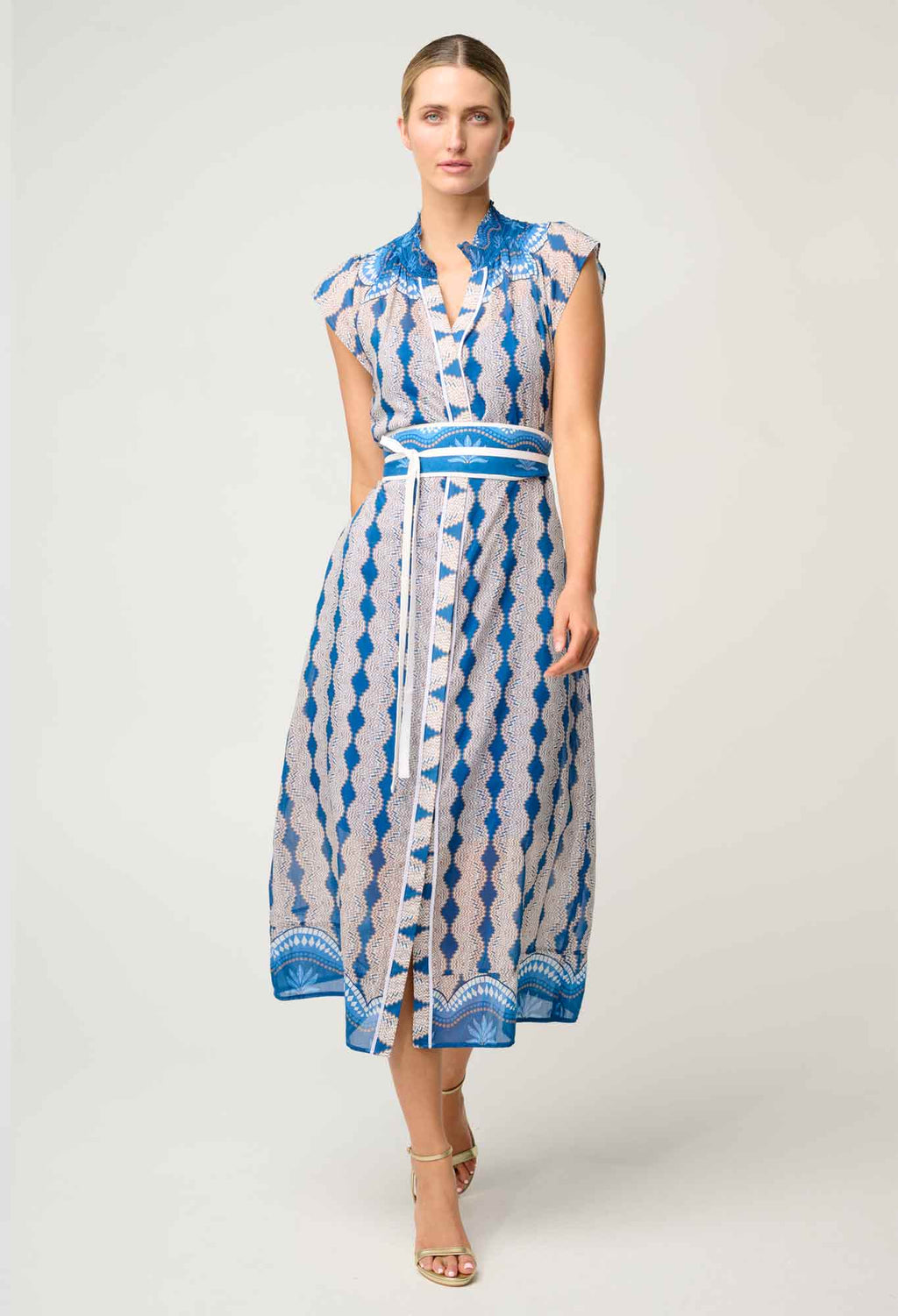 Shop Oncewas Rimal Cotton Silk Maxi Dress in Marrakech Topaz - OnceWas