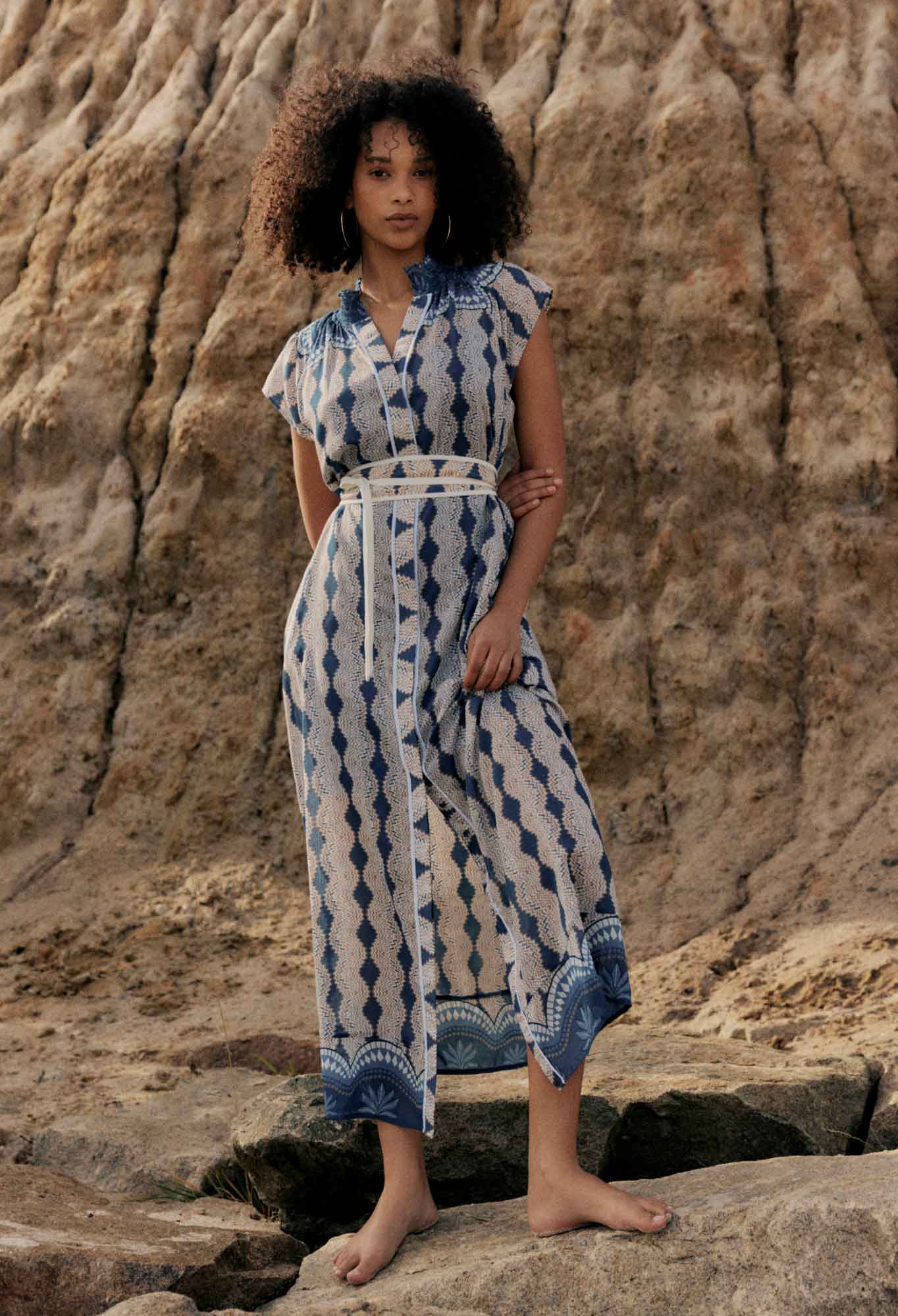 Shop Oncewas Rimal Cotton Silk Maxi Dress in Marrakech Topaz - OnceWas