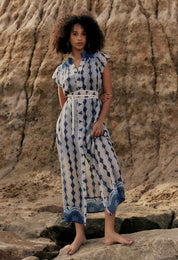 Shop Oncewas Rimal Cotton Silk Maxi Dress in Marrakech Topaz - OnceWas