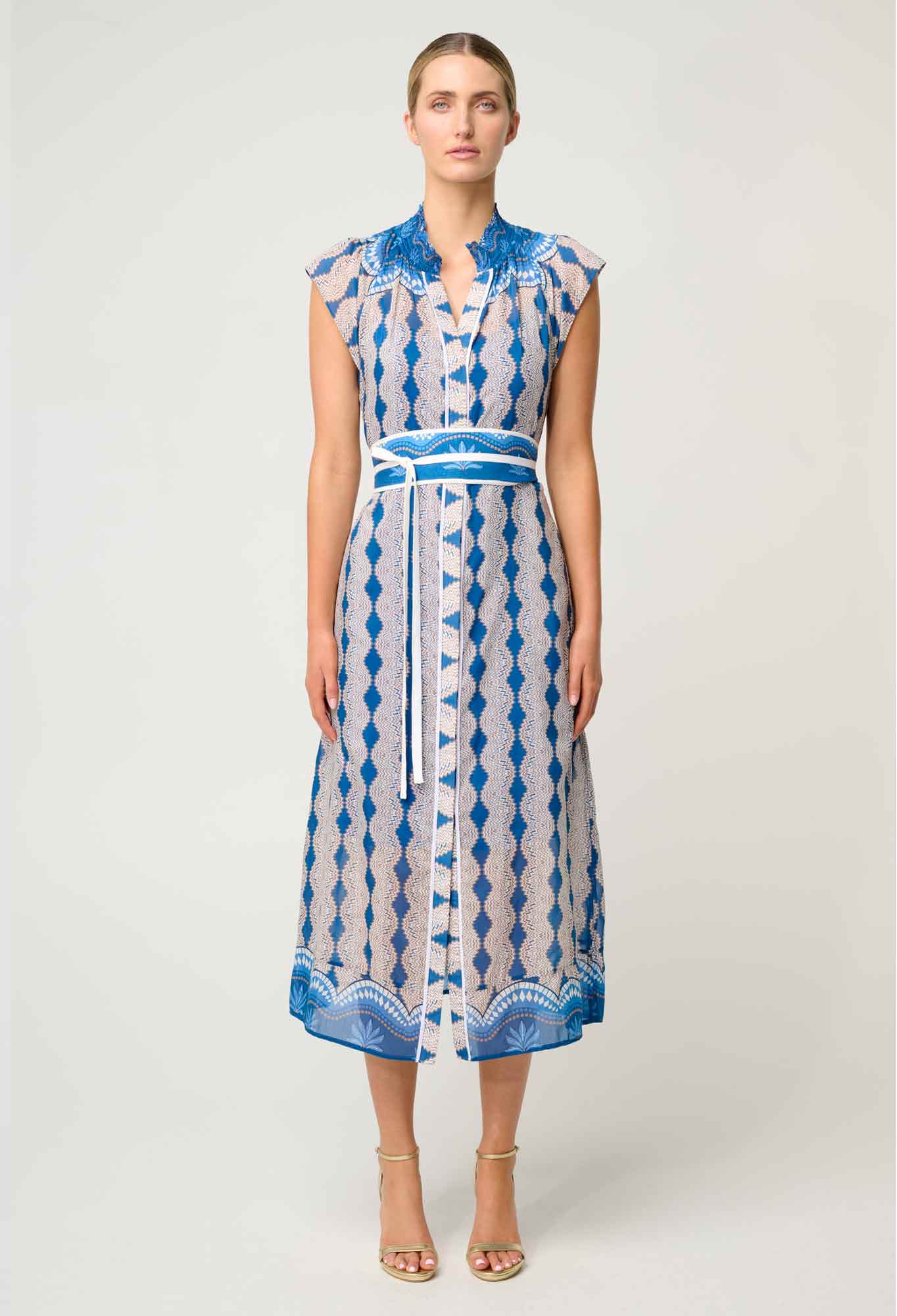 Shop Oncewas Rimal Cotton Silk Maxi Dress in Marrakech Topaz - OnceWas