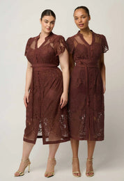Shop Oncewas Solene Cotton Blend Lace Dress in Rosewood - OnceWas