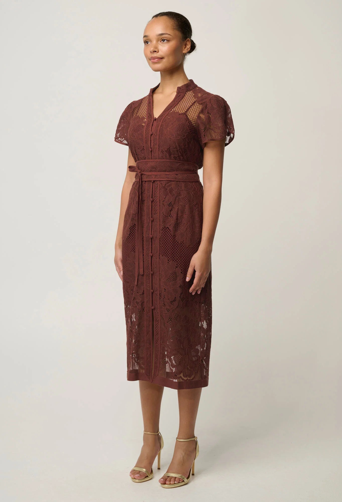 Shop Oncewas Solene Cotton Blend Lace Dress in Rosewood - OnceWas