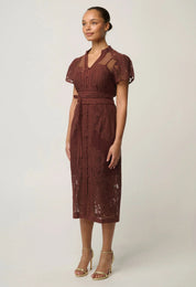 Shop Oncewas Solene Cotton Blend Lace Dress in Rosewood - OnceWas