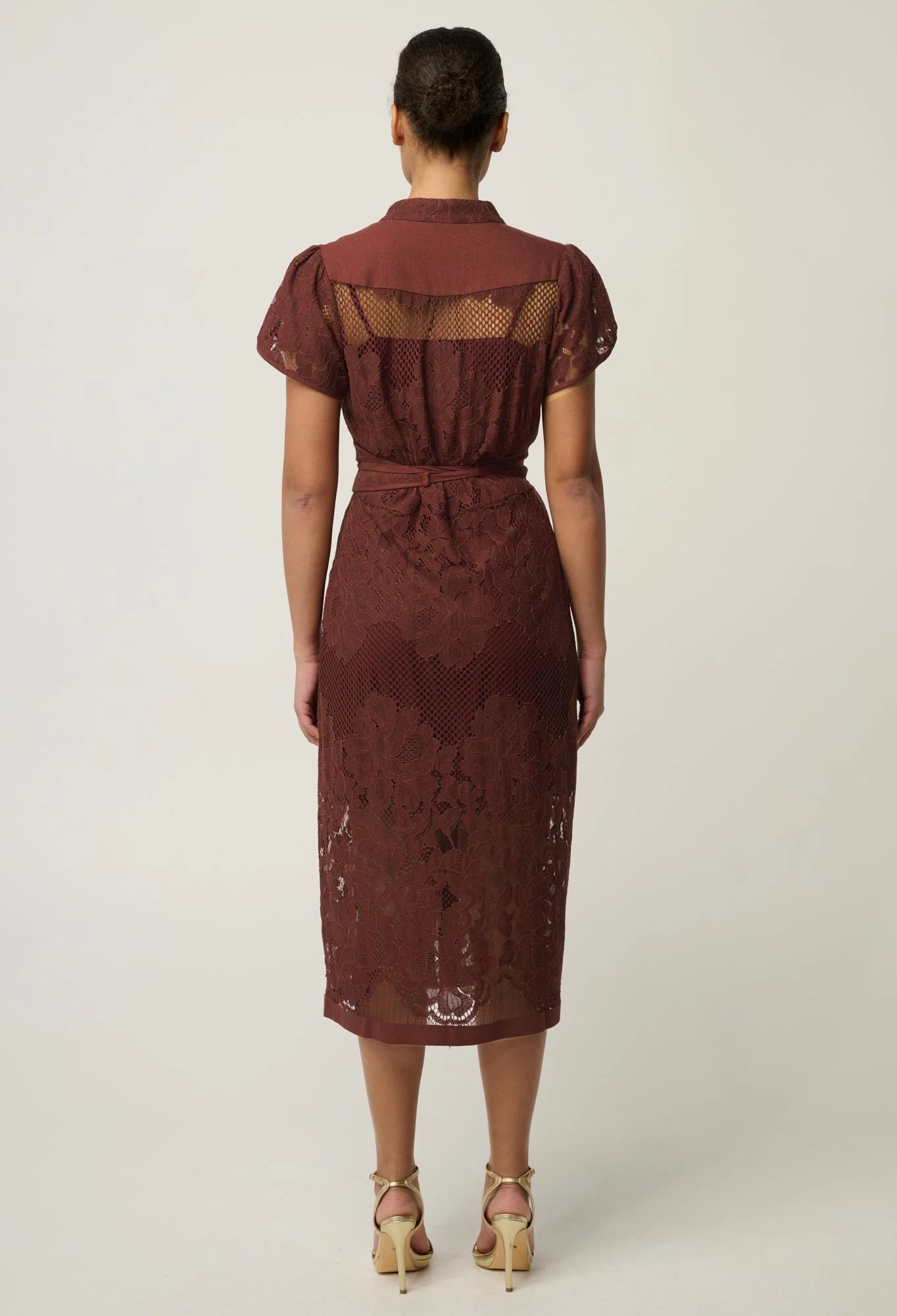 Shop Oncewas Solene Cotton Blend Lace Dress in Rosewood - OnceWas