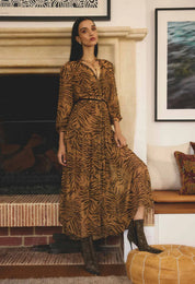 Shop Oncewas Solene Sheer Viscose Midi Dress in Exotica - OnceWas