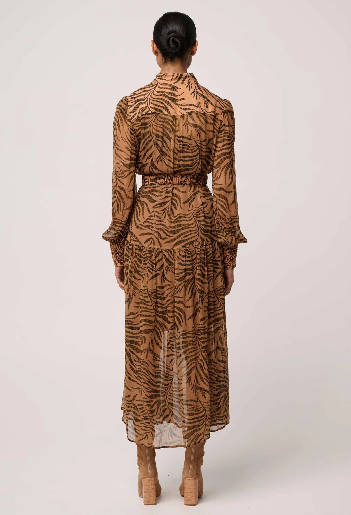 Shop Oncewas Solene Sheer Viscose Midi Dress in Exotica - OnceWas