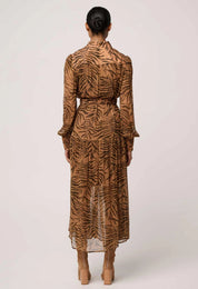 Shop Oncewas Solene Sheer Viscose Midi Dress in Exotica - OnceWas