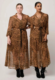 Shop Oncewas Solene Sheer Viscose Midi Dress in Exotica - OnceWas