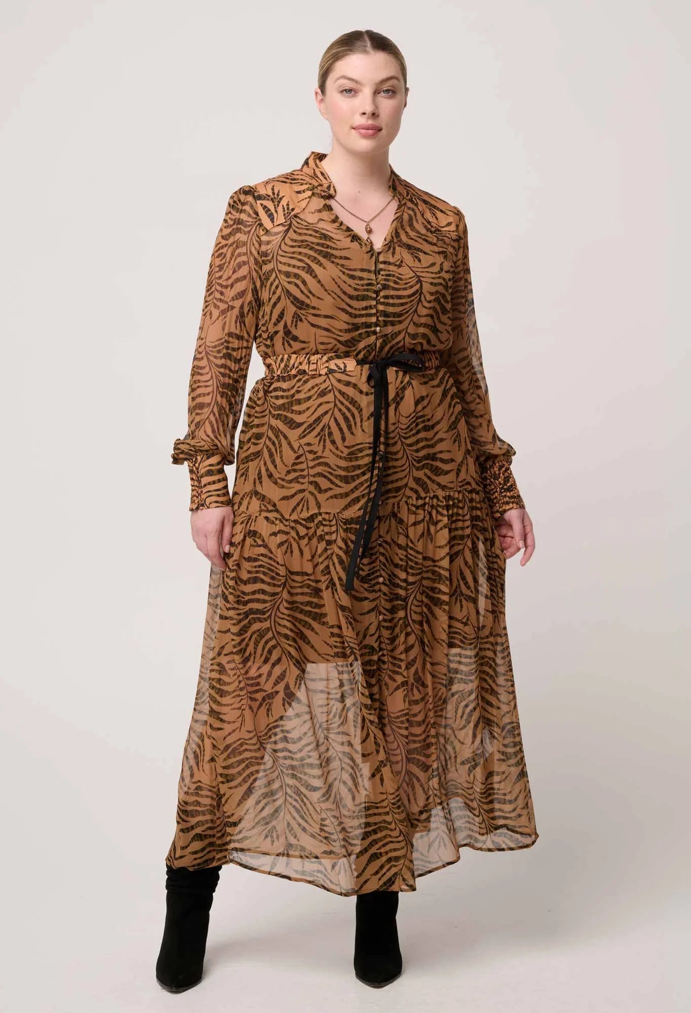 Shop Oncewas Solene Sheer Viscose Midi Dress in Exotica - OnceWas