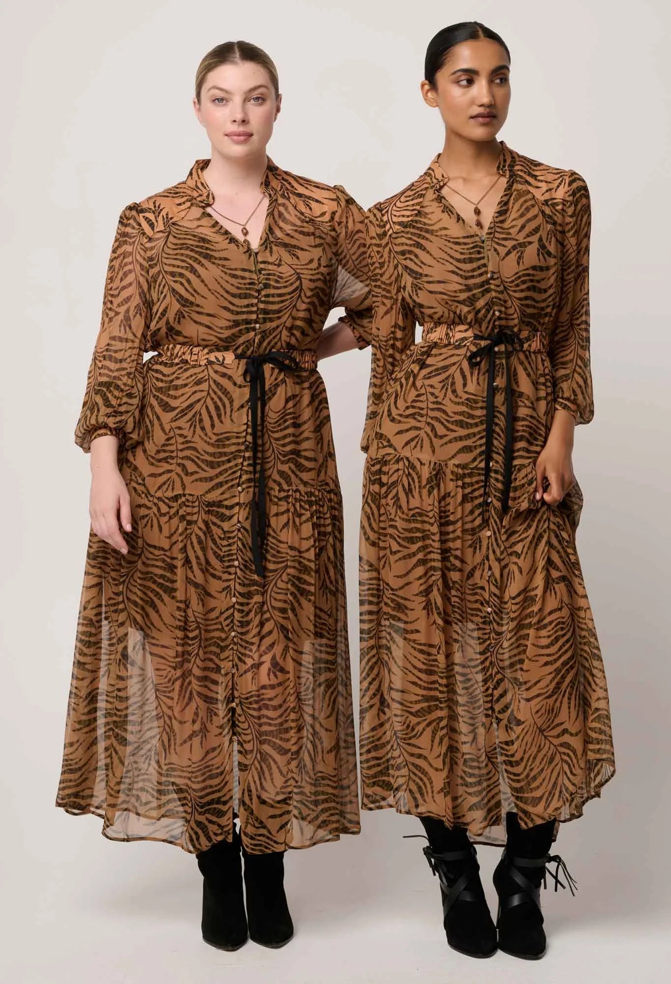 Shop Oncewas Solene Sheer Viscose Midi Dress in Exotica - OnceWas