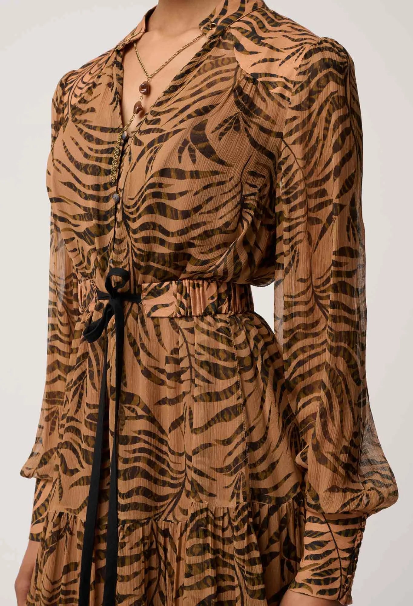 Shop Oncewas Solene Sheer Viscose Midi Dress in Exotica - OnceWas
