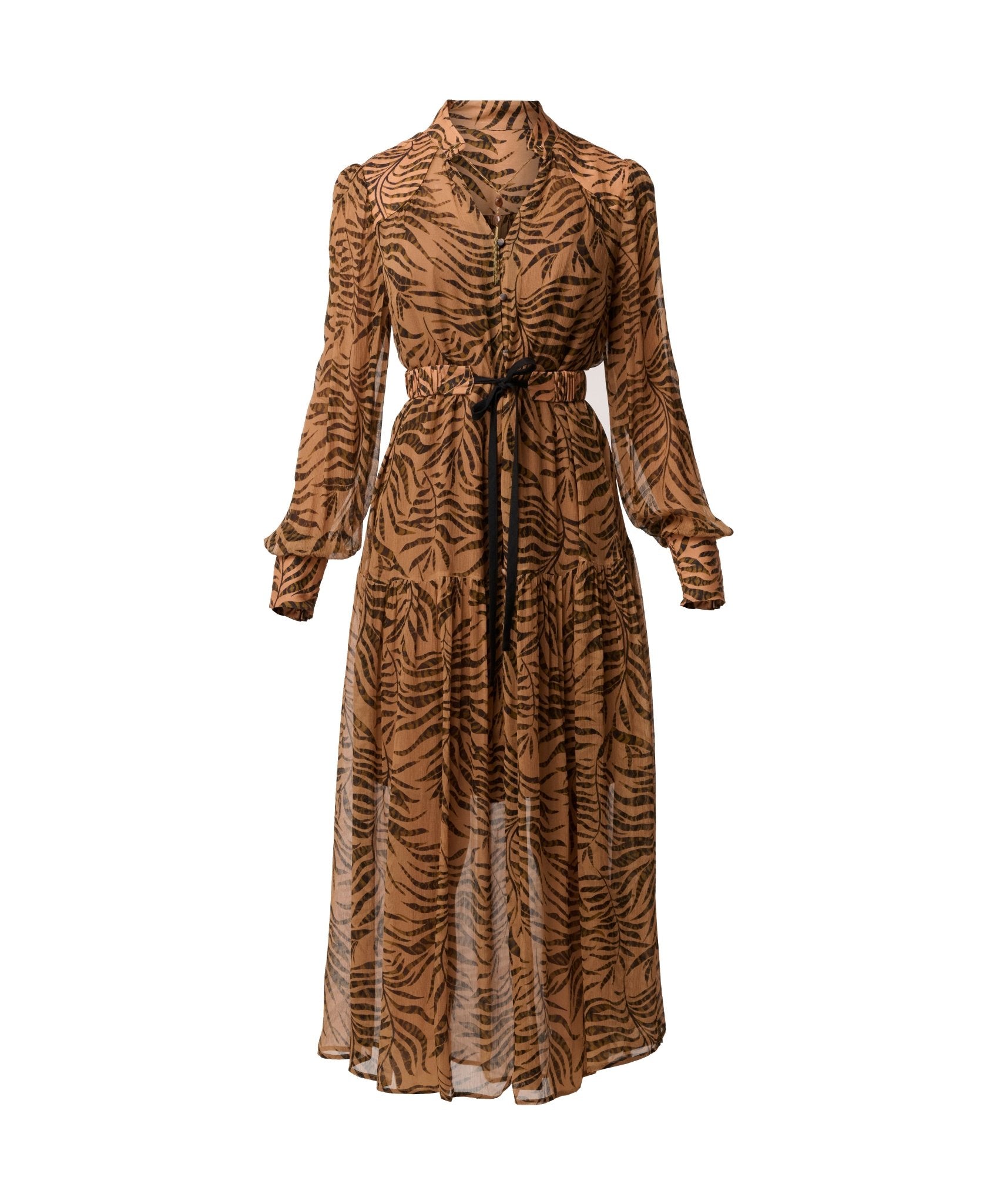 Shop Oncewas Solene Sheer Viscose Midi Dress in Exotica - OnceWas