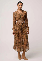 Shop Oncewas Solene Sheer Viscose Midi Dress in Exotica - OnceWas