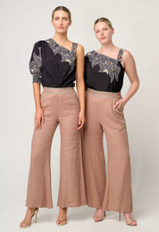 Shop Oncewas Tahani One Sleeve Viscose Top in Onyx Casablanca - OnceWas