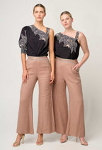 Shop Oncewas Tahani One Sleeve Viscose Top in Onyx Casablanca - OnceWas