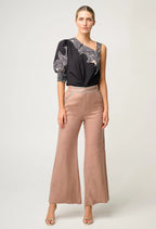 Shop Oncewas Tahani One Sleeve Viscose Top in Onyx Casablanca - OnceWas