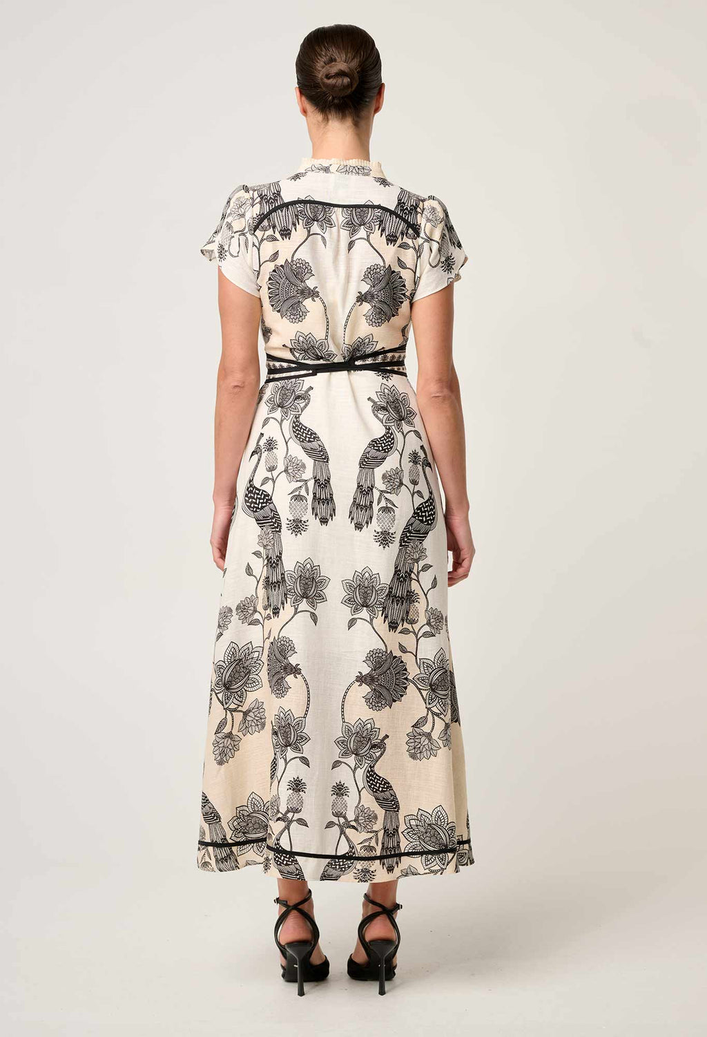 Shop Oncewas Xanthia Diamond Smock Yoke Linen Viscose Dress in Imperial Stone - OnceWas