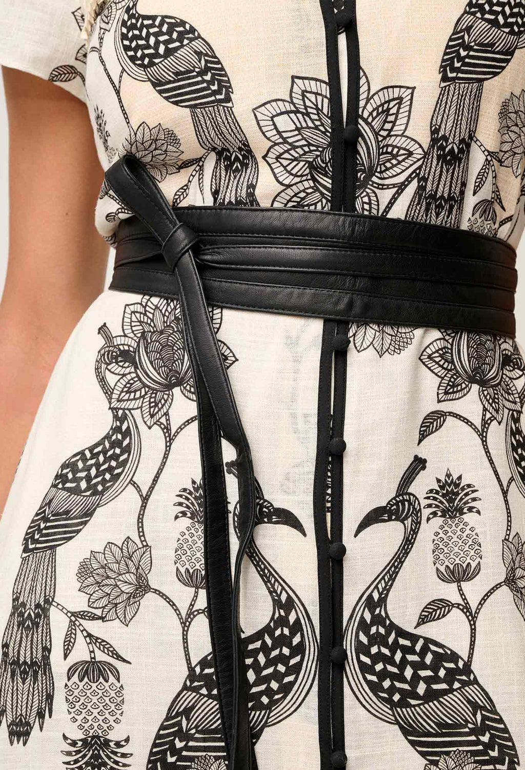 Shop Oncewas Xanthia Diamond Smock Yoke Linen Viscose Dress in Imperial Stone - OnceWas