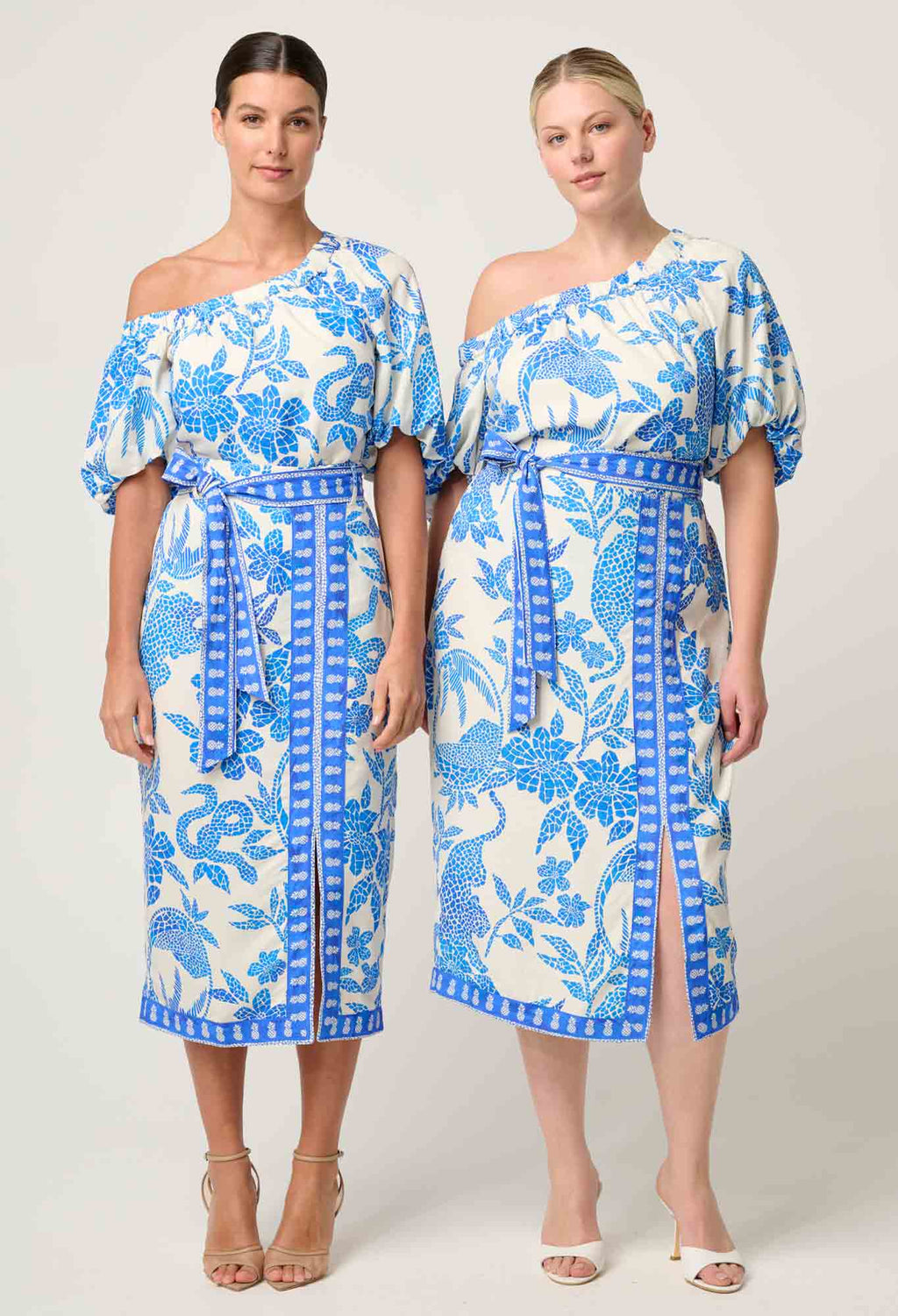 Shop Oncewas Zenobia Viscose Dobby Midi Skirt in Azure Mosaic - OnceWas