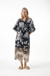 Shop Oneseason Jasmine-Midnight Palm-Cotton/Viscose-Black - Oneseason Australia