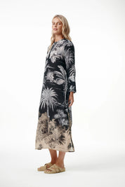 Shop Oneseason Long Genie-Midnight Palm-Viscose-Black - Oneseason Australia