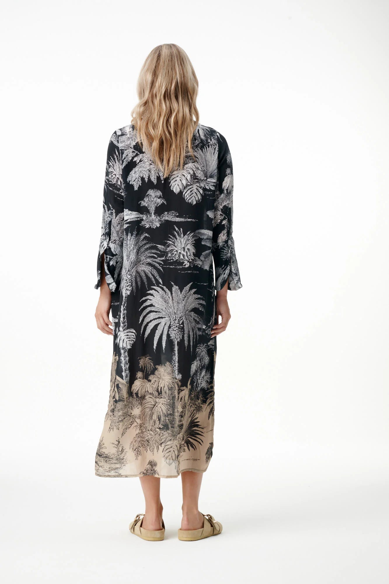 Shop Oneseason Long Genie-Midnight Palm-Viscose-Black - Oneseason Australia